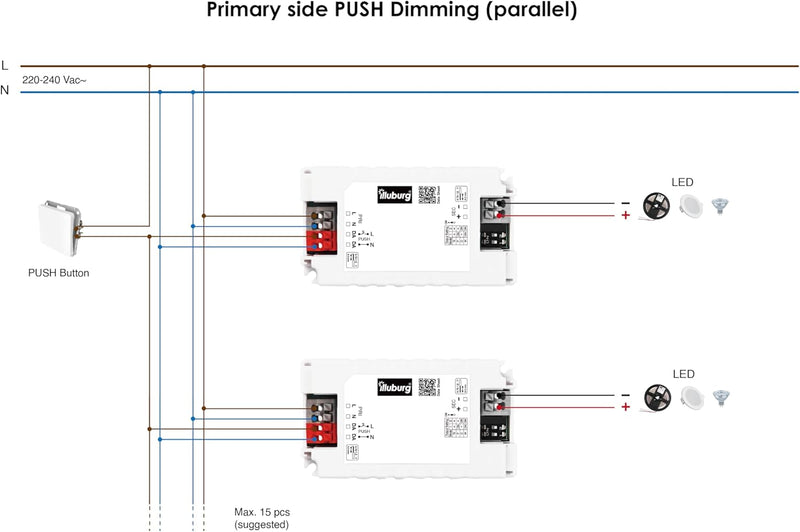 illuburg LED Trafo 12V 15W Dimmbar DALI Push für Osram Philips GU5,3 MR16 Flickerfree LED Netzteil T