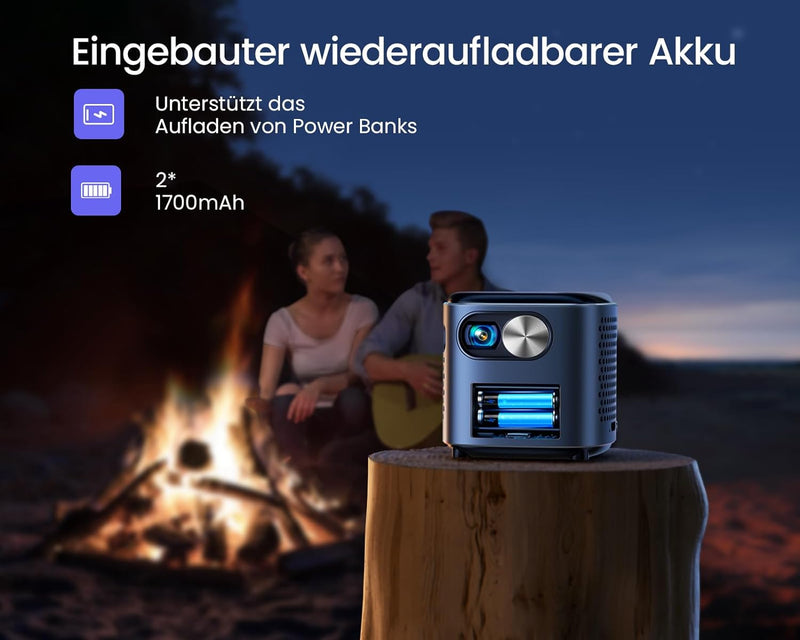 Mini Beamer, DLP Ultrakurzdistanz Beamer mit Android 11.0, Eingebautem Akku, WiFi Bluetooth Portable