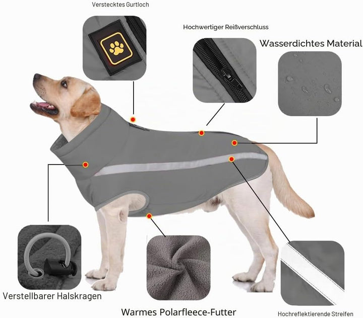 FEimaX Hundemantel Hundejacke wasserdichte Reflektierende Wintermantel mit Fleece Gefüttert Hund Wel
