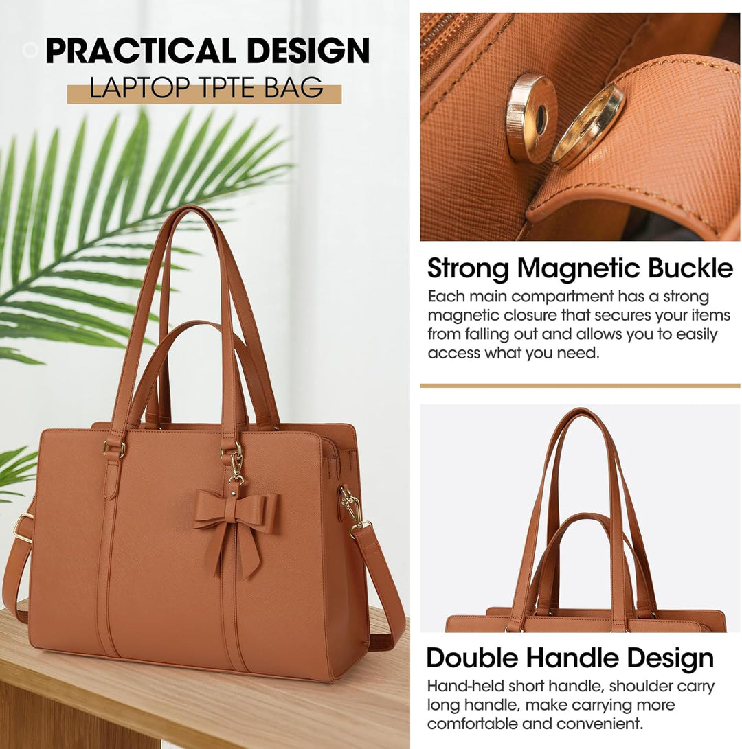 NEWHEY Handtasche Damen Shopper Damen Grosse Braun Tasche Damen Laptoptasche 15.6 Zoll PU Leder Umhä