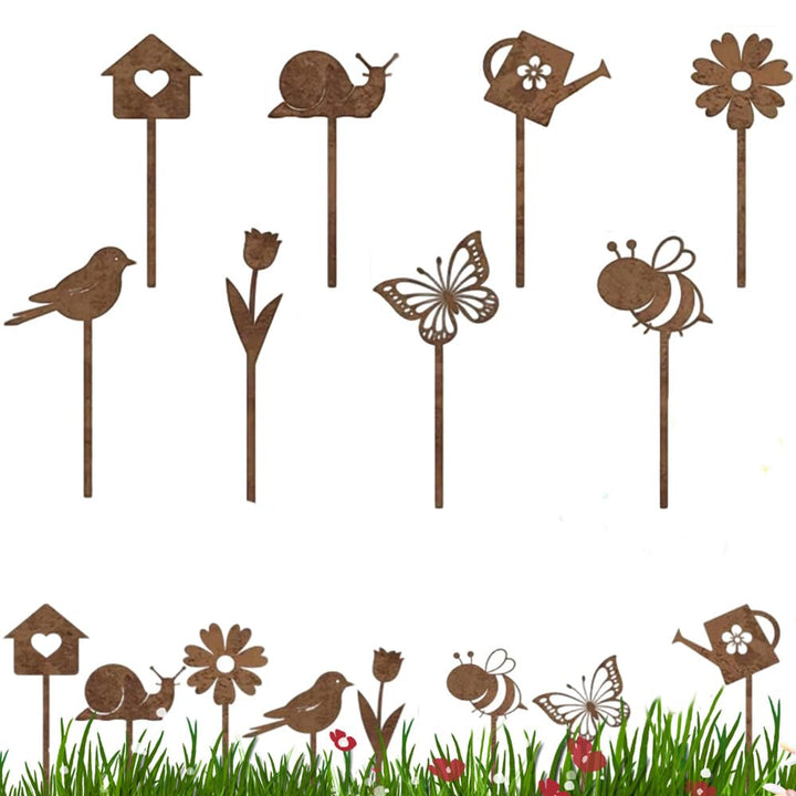 8 Stück Gartendeko Für Draussen Wetterfest Garten Deko Gartenstecker Zubehör Rost Gartenstecker Deko