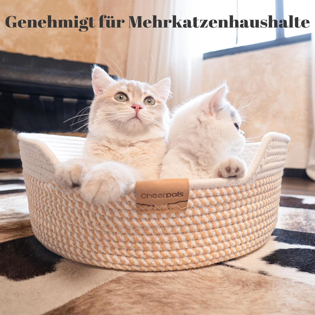 CheerPals Katzenbett mit Kissen, 47cm Waschbar Katzenkorb aus Baumwollseilen geflochten, zum Schlafe