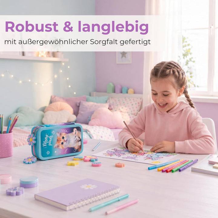 Goldkids - Federmäppchen 3 Fächer - Mäppchen für Mädchen und Jungen - Federmappe 3-Fach Federtasche