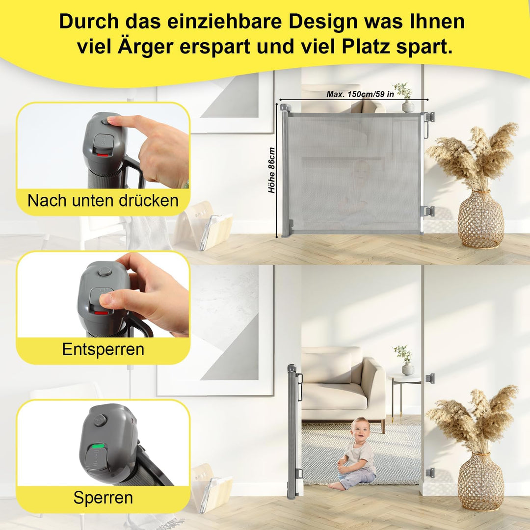 Tubiaz Treppenschutzgitter Ausziehbar 150cm,Treppenschutz fur Baby, Türschutzgitter Ausziehbar, Türg