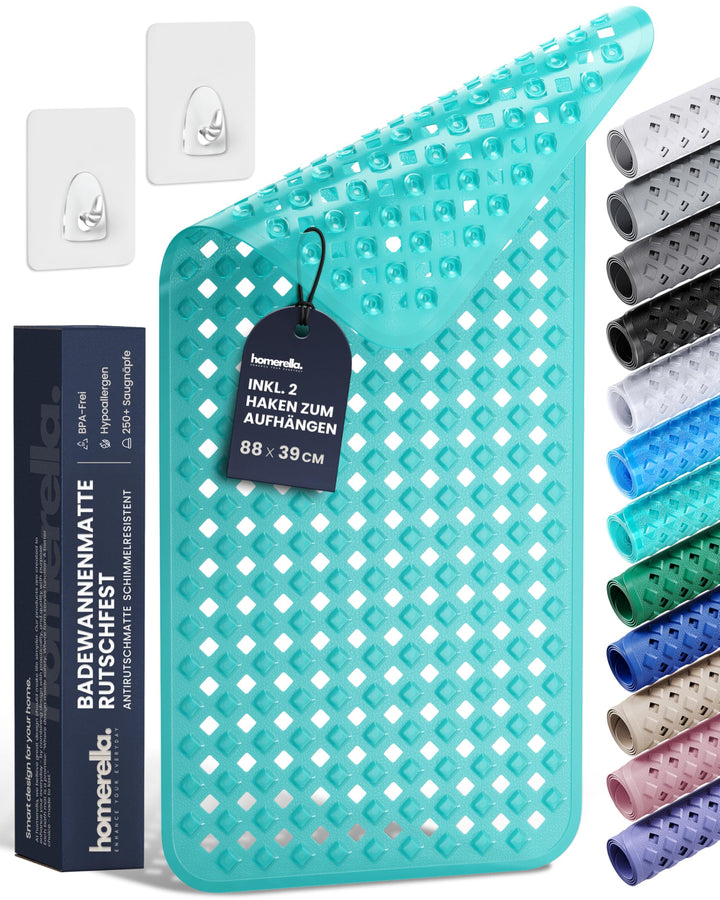 Homerella Badewannenmatte rutschfest Hautsensitiv 88x39cm, INKL. AUFHÄNGUNG | Antirutschmatte Badewa