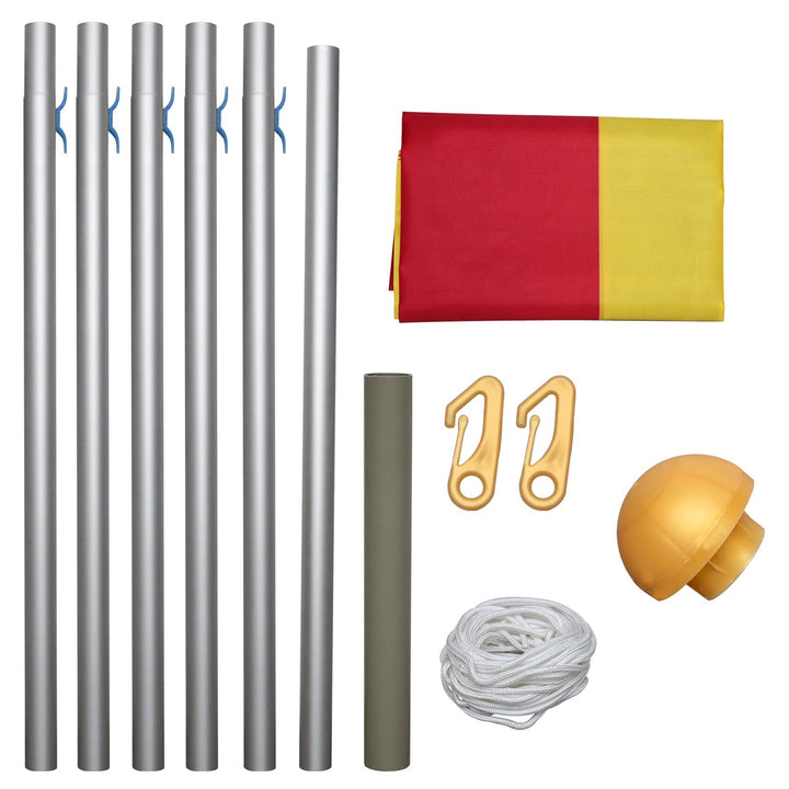 Jiubiaz Fahnenmast Aluminium Teleskop 6,50m, Fahnenstange Bodenhülse 50cm, inkl Deutschlandfahne, Hö