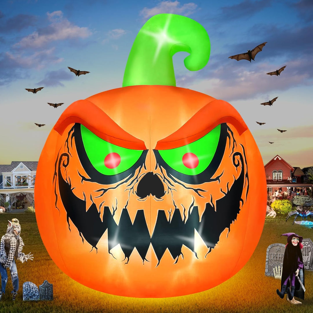 Kalolary 15Ft Halloween Aufblasbare Dekoration - Riesiger Kürbis Mit Grün-Roten Augen für Innen und