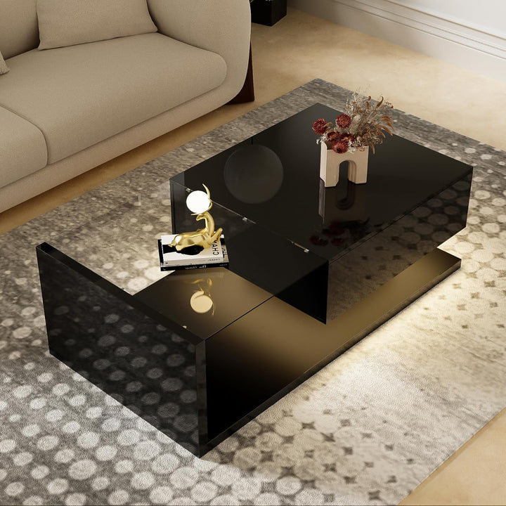 Merax Couchtisch Wohnzimmertisch schwarz Hochglanz, Wohnzimmertisch Hochglanz mit 16-Farbiger LED Be