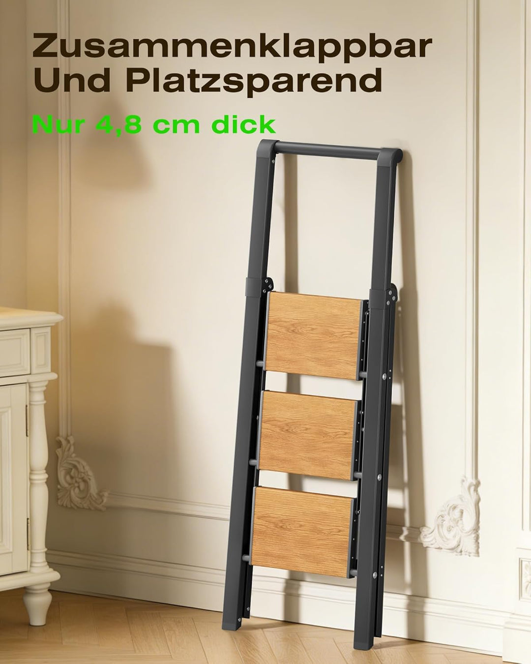 Trittleiter 3 Stufen klappbar,Tritthocker aus Aluminium | Leiter mit Handlauf,150kg Tragfähigkeit,An