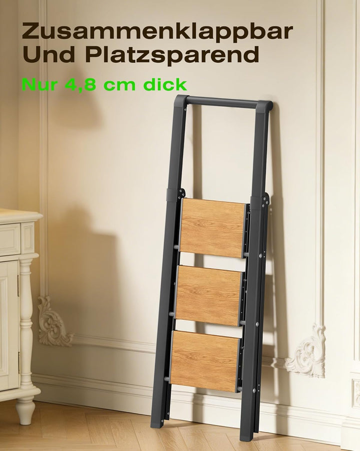 Trittleiter 3 Stufen klappbar,Tritthocker aus Aluminium | Leiter mit Handlauf,150kg Tragfähigkeit,An