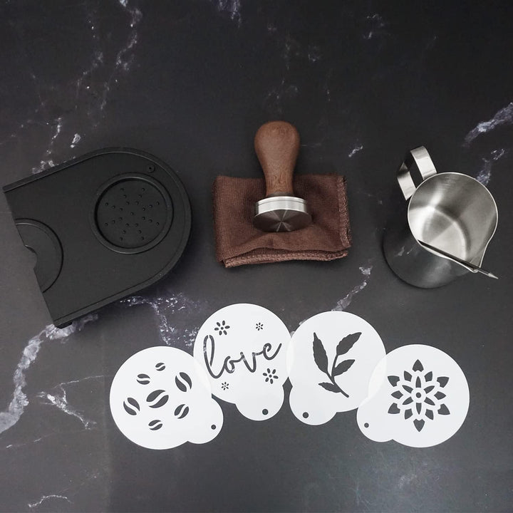 51mm Kaffee Tamper Set 304 Edelstahl Base Holzgriff Siebträgermaschine Zubehör Espresso Tamper mit T