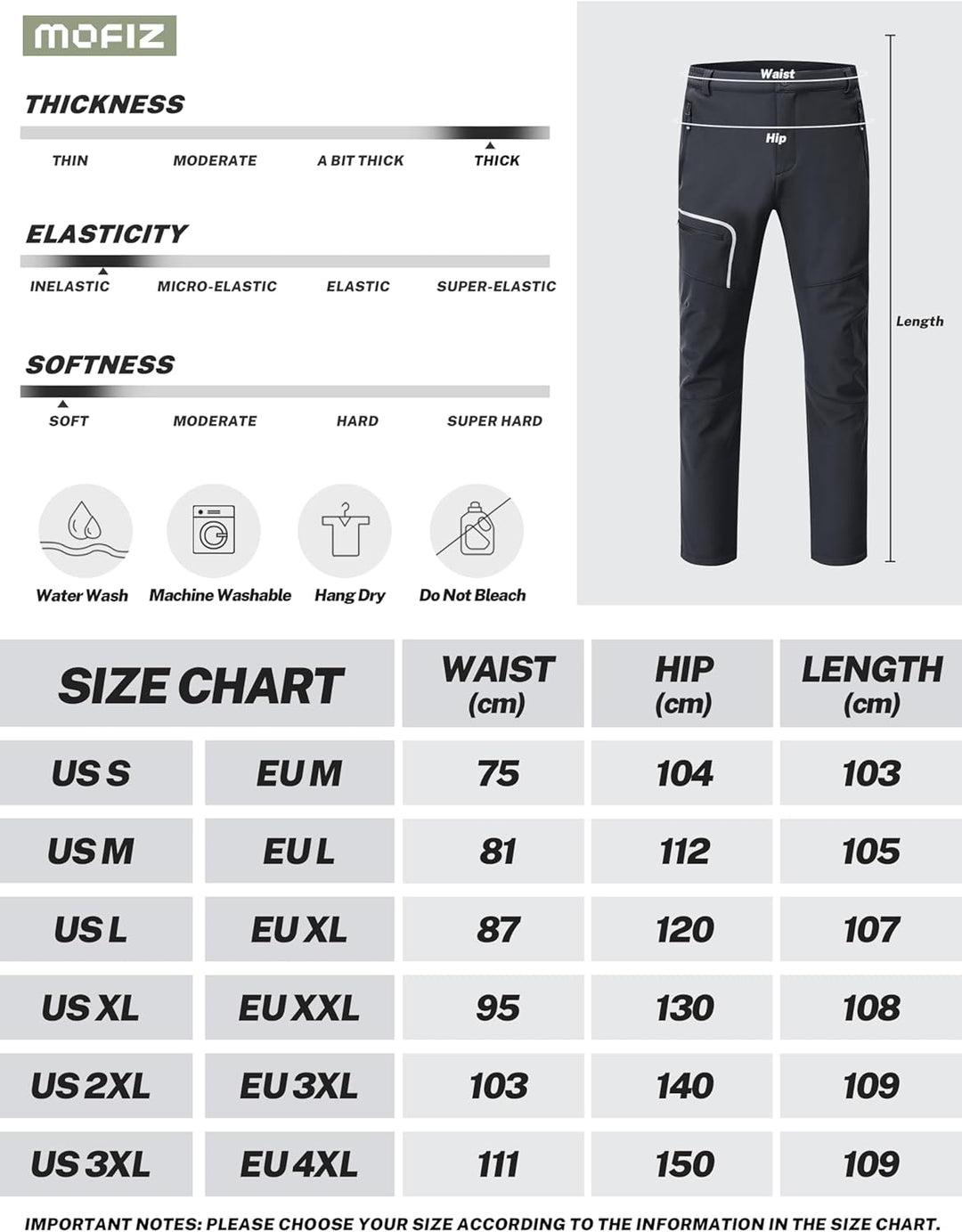 MoFiz Herren Wanderhose Warm Gefüttert Outdoorhose Wasserdicht Skihose Softshellhose Winddicht Arbei