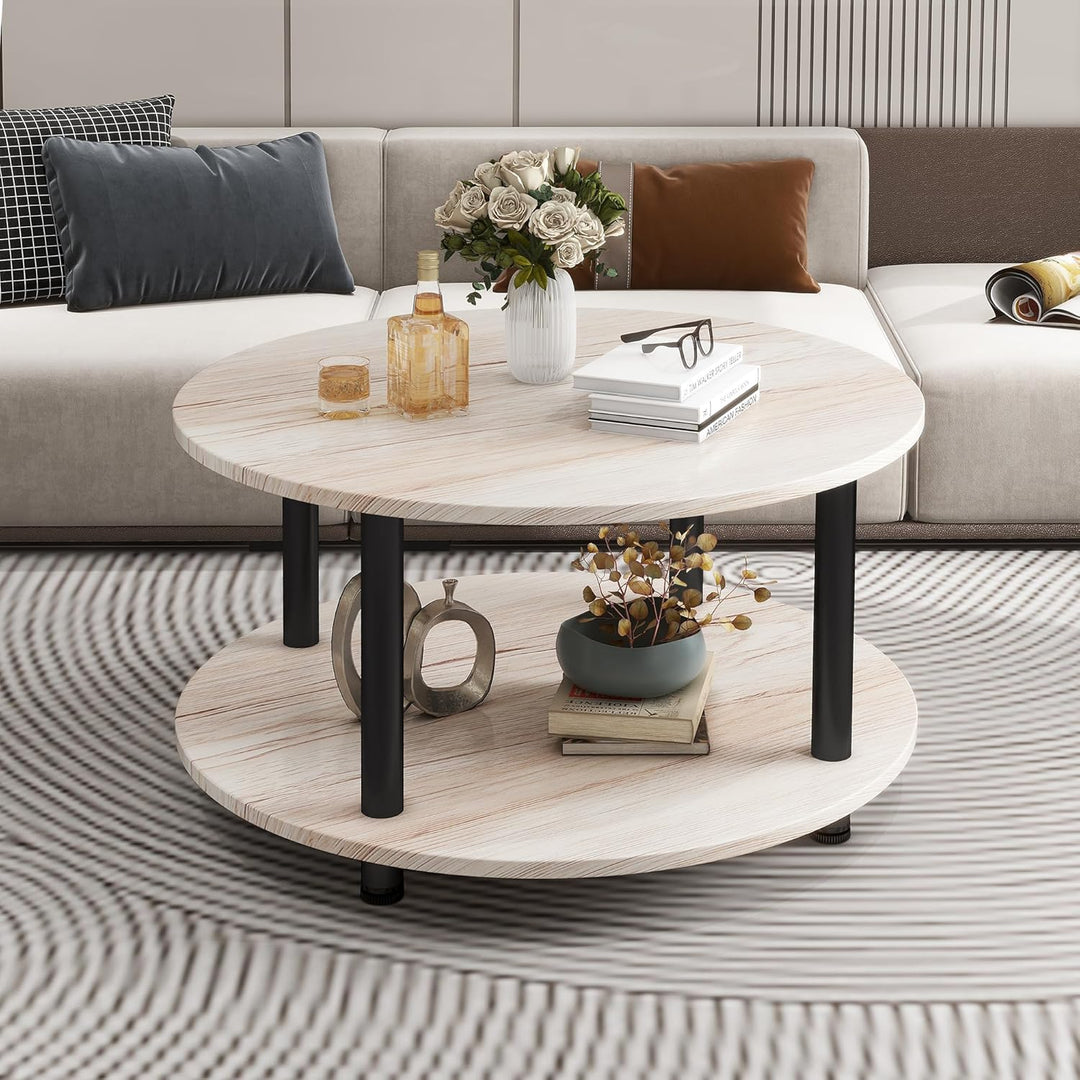VERFARM Couchtisch Rund, 2 Ablagen, Wohnzimmertisch, Beistelltisch, Kaffeetisch, Sofatisch, für Wohn