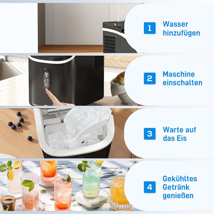 HOMCOM Eiswürfelmaschine 15 kg/24h Ice Cube Maker Maschine mit Schaufel, 1,5 L Wassertank, Verstellb
