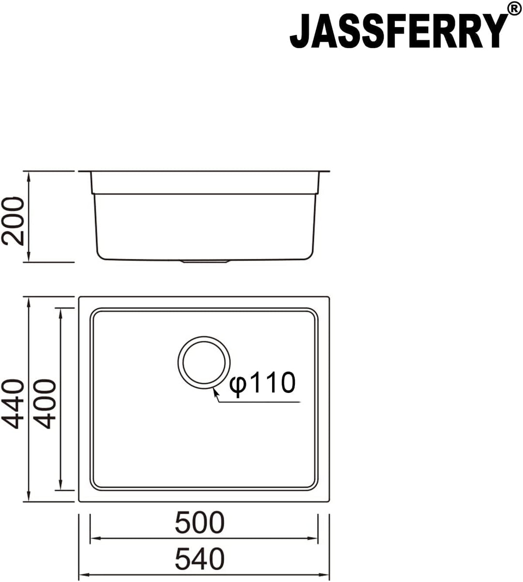 JASSFERRY Küchenspüle 1 Becken Unterbau-Küchenspüle, Unterbauspüle aus Edelstahl Abfluss Rohrsatz, G