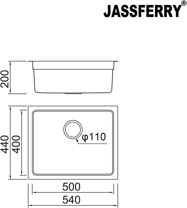 JASSFERRY Küchenspüle 1 Becken Unterbau-Küchenspüle, Unterbauspüle aus Edelstahl Abfluss Rohrsatz, G