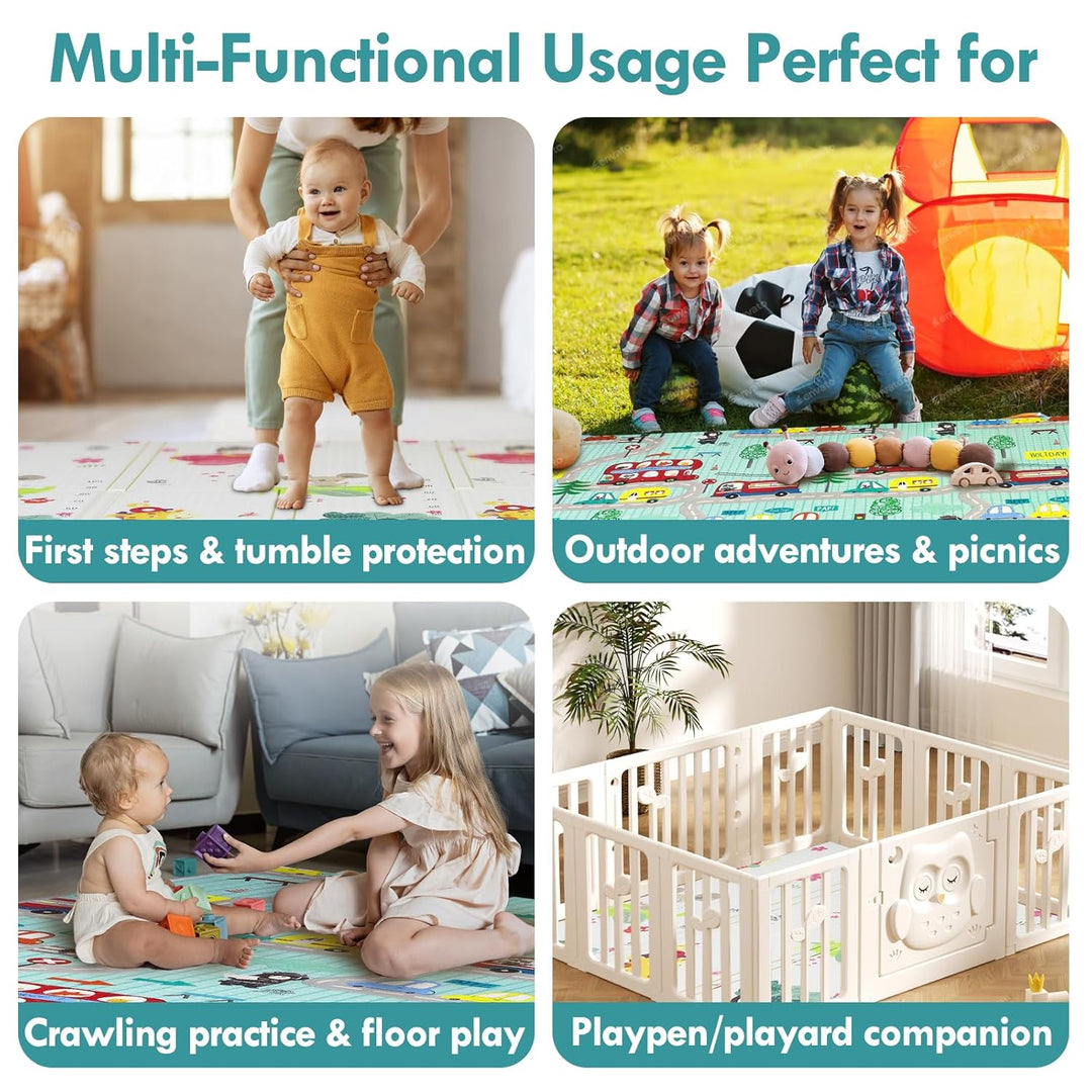 CCLIFE Krabbelmatte Baby Spielmatte Kinder 196x175x1.8cm Faltbar Spielteppich Spielunterlage Gross R