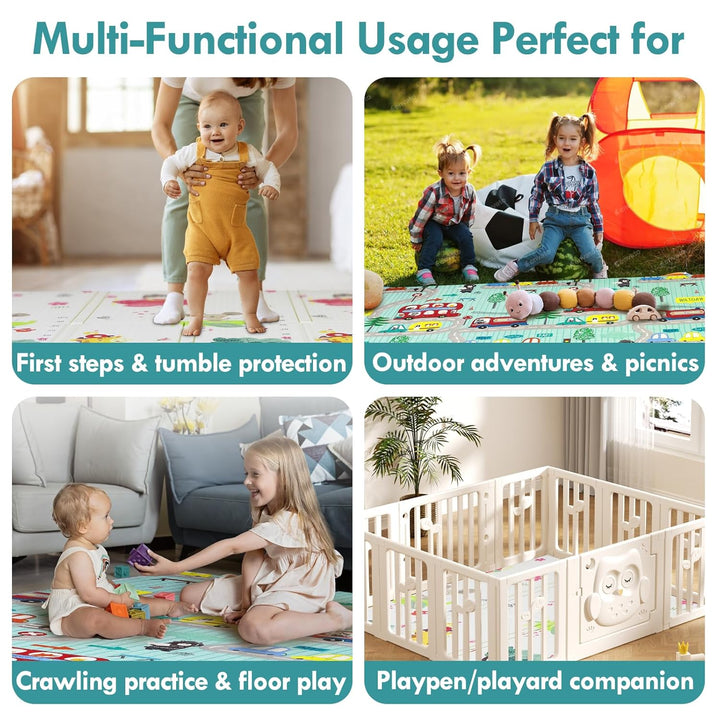 CCLIFE Krabbelmatte Baby Spielmatte Kinder 196x175x1.8cm Faltbar Spielteppich Spielunterlage Gross R