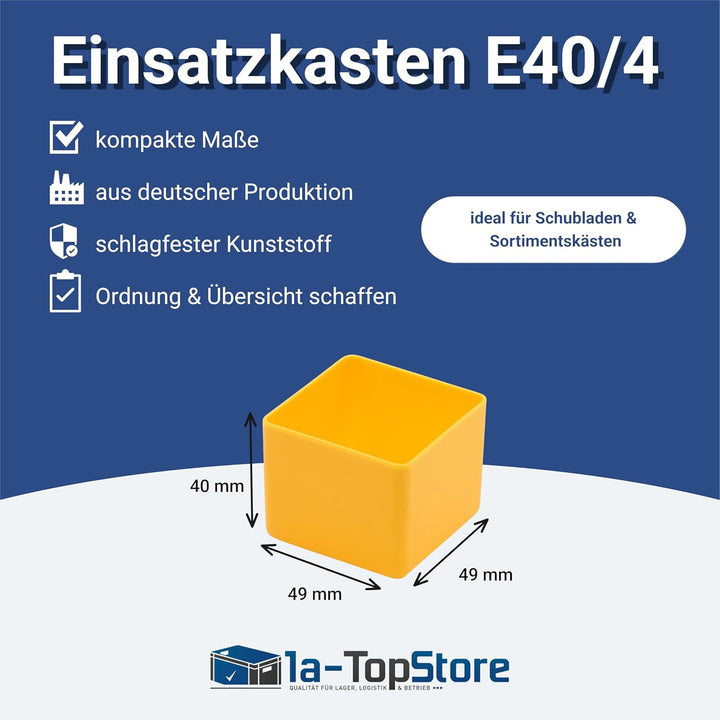 1a-TopStore 25 Stück Einsatzkasten Serie E40, farblich sortiert, 5 Farben u. 4 Grössen, aus Polystyr