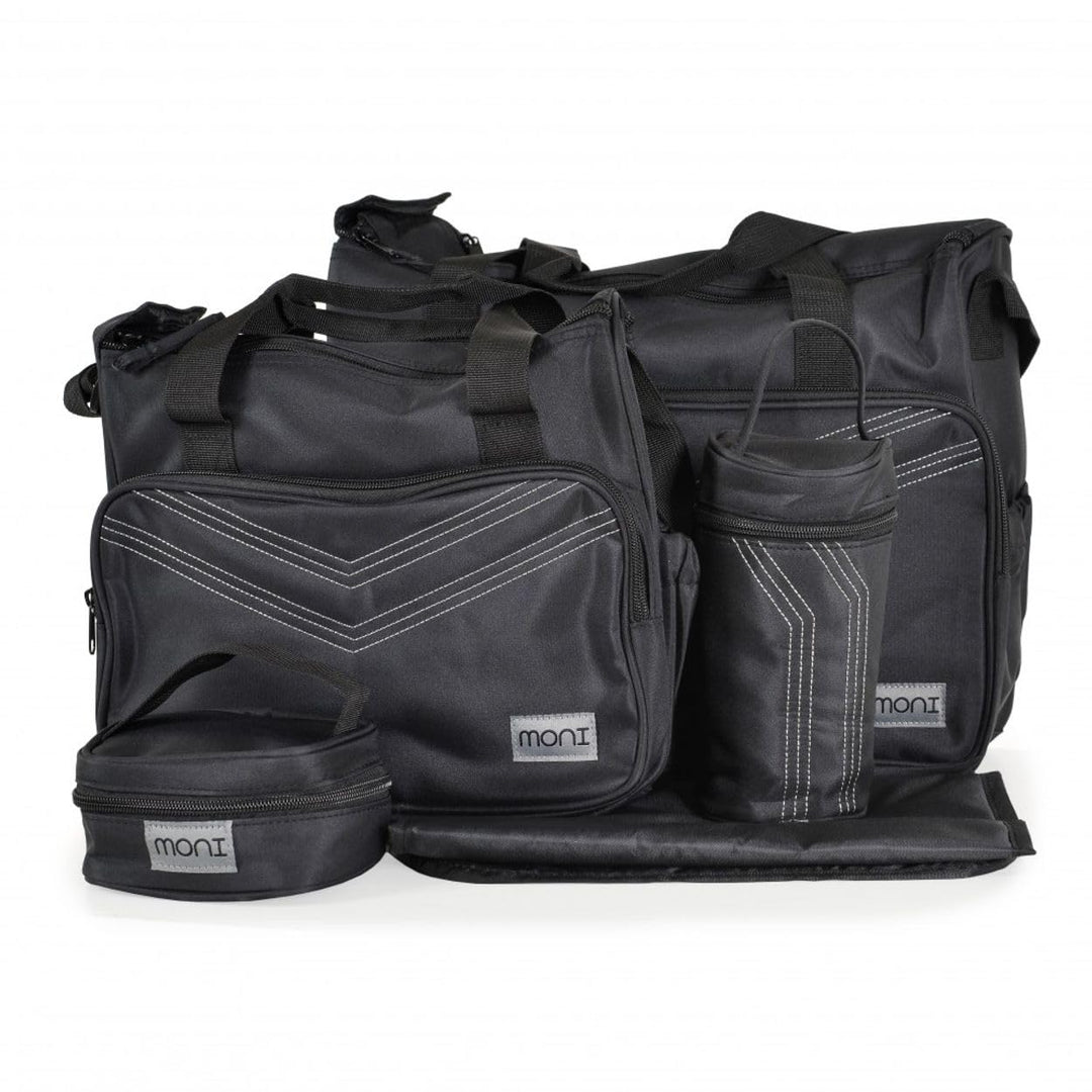 Moni Wickeltasche Stella, Set mit Wickelunterlage, Isoliertasche f. Babyflaschen Schwarz, Schwarz