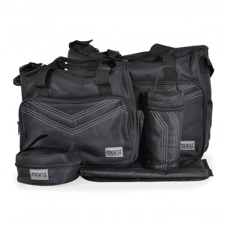 Moni Wickeltasche Stella, Set mit Wickelunterlage, Isoliertasche f. Babyflaschen Schwarz, Schwarz