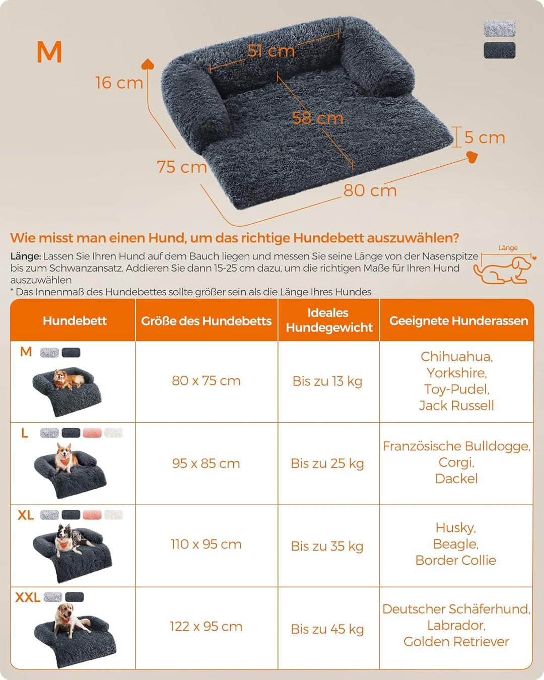 Feandrea FluffyHug Hundebett Plüsch, Hundedecke Sofa, Sofaschutz Hund, Hundekissen, Grösse M, für kl