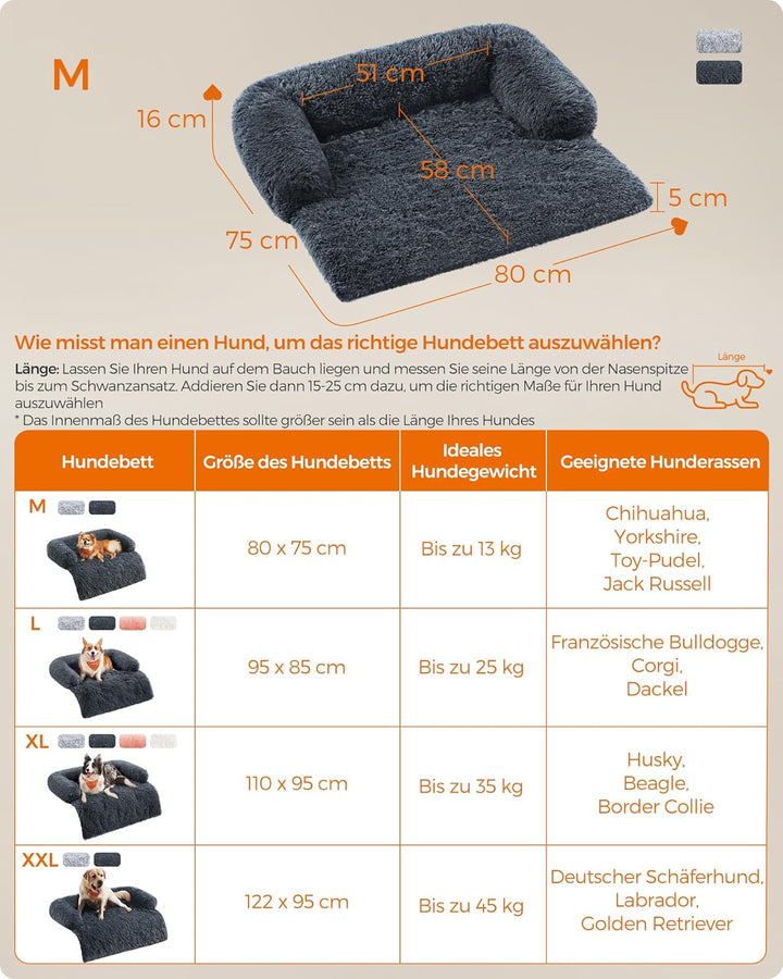 Feandrea FluffyHug Hundebett Plüsch, Hundedecke Sofa, Sofaschutz Hund, Hundekissen, Grösse M, für kl