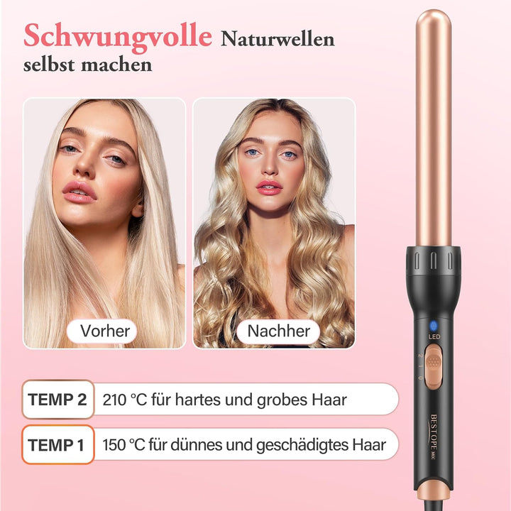 5 in 1 Keramik Lockenstab Set,Lockenstab mit Verschiedenen Aufsätzen für Grosse und Kleine Locken, 9