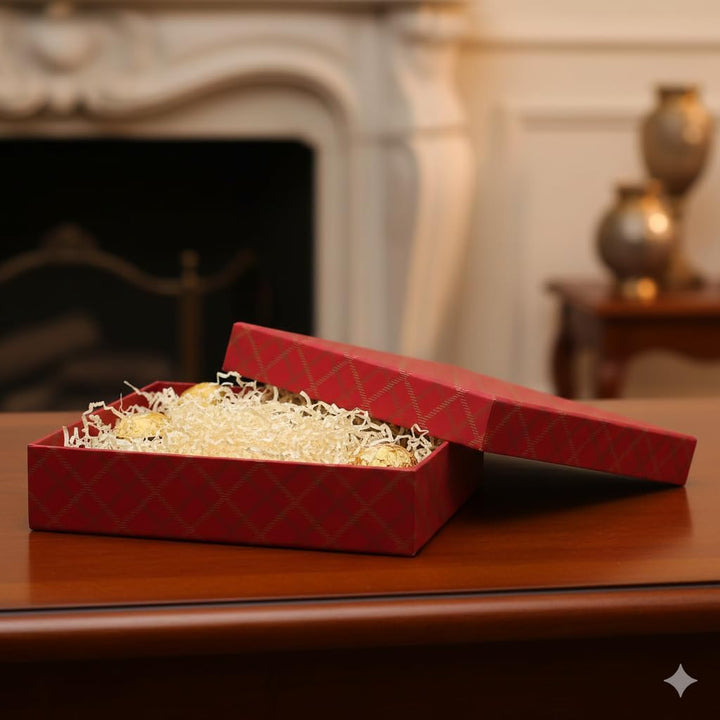 Emartbuy Handgefertigte Geschenkbox aus Baumwollpapier, kariert, rot, 38 x 27 x 10 cm (15 x 10,6 x 3