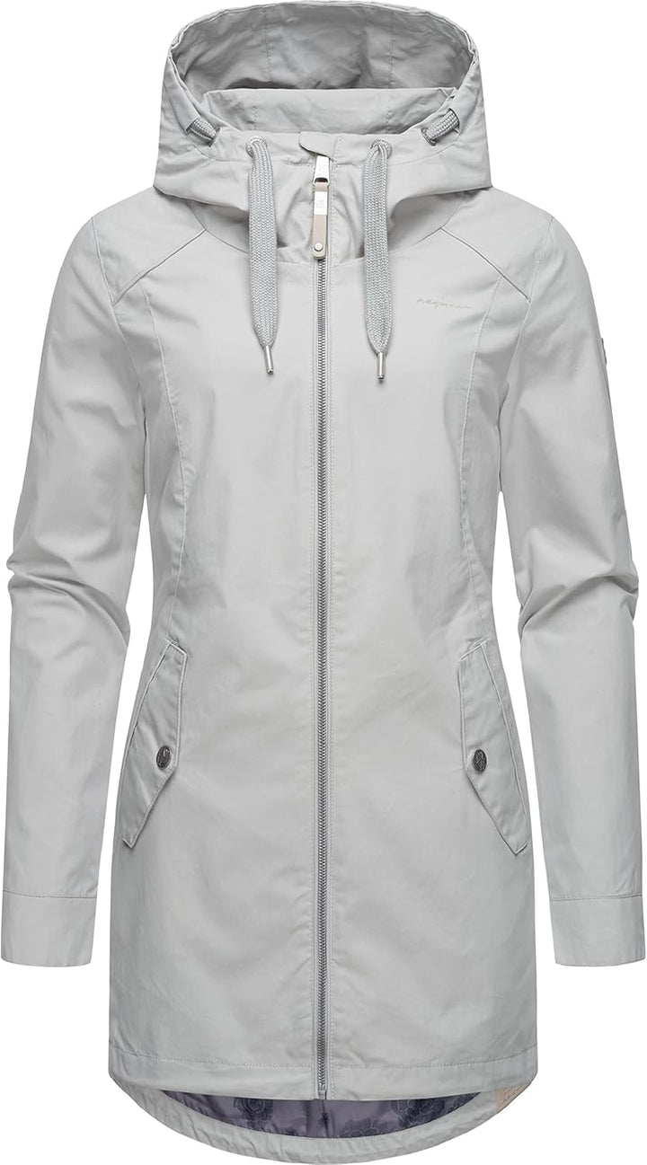 Ragwear Damen Übergangsjacke leichte Jacke lang mit Kapuze Mondda XS-XXL XS Light Grey, XS Light Gre