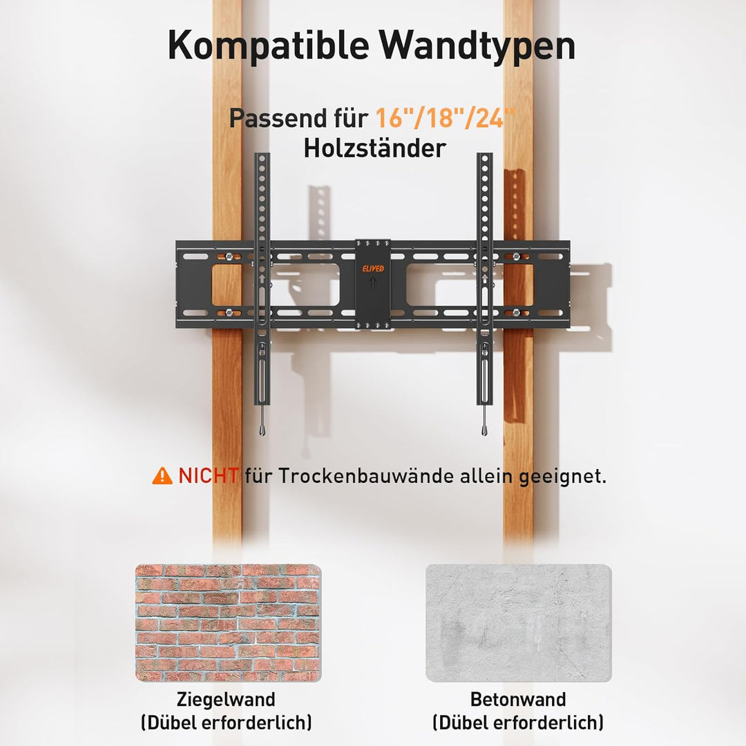 ELIVED Fernseher Wandhalterung Neigbar TV Wandhalterung für die meisten 37"-82" Flach & Curved LED,