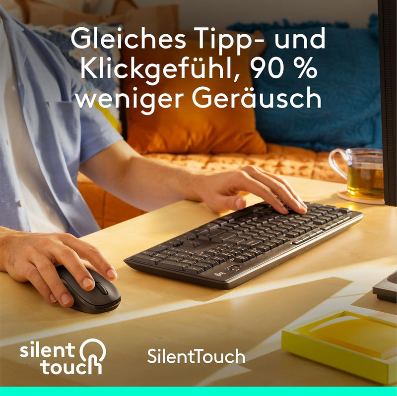 Logitech MK295 kabelloses Tastatur-Maus-Set mit SilentTouch-Technologie, Shortcut-Tasten, optischer