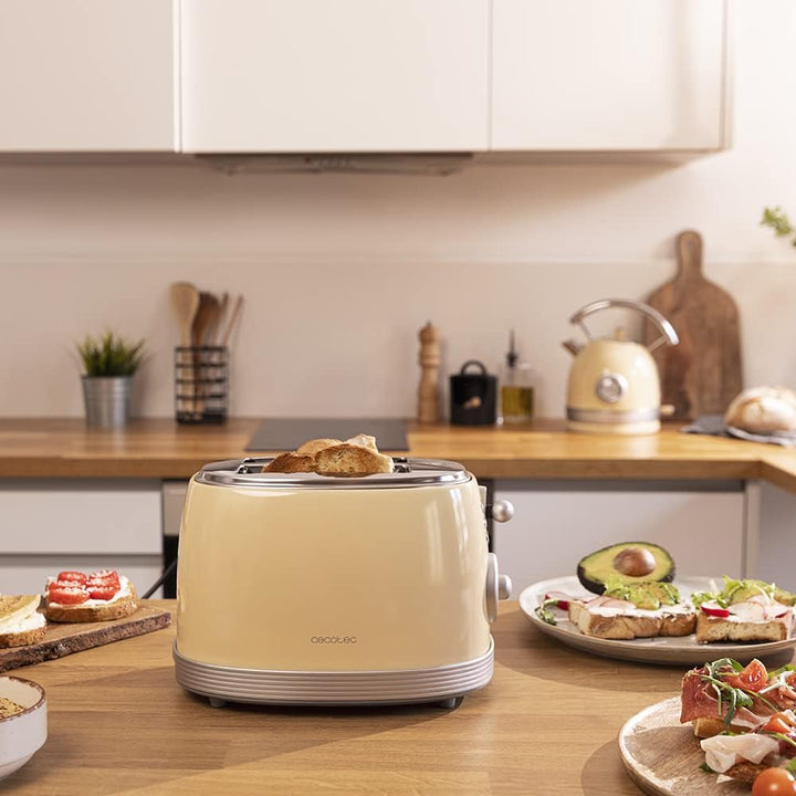 Cecotec Toast&amp;Taste 800 Vintage Light Yellow, 850 W, Doppelschlitz, extra breit, 3, 8 cm, 2 Toasten,