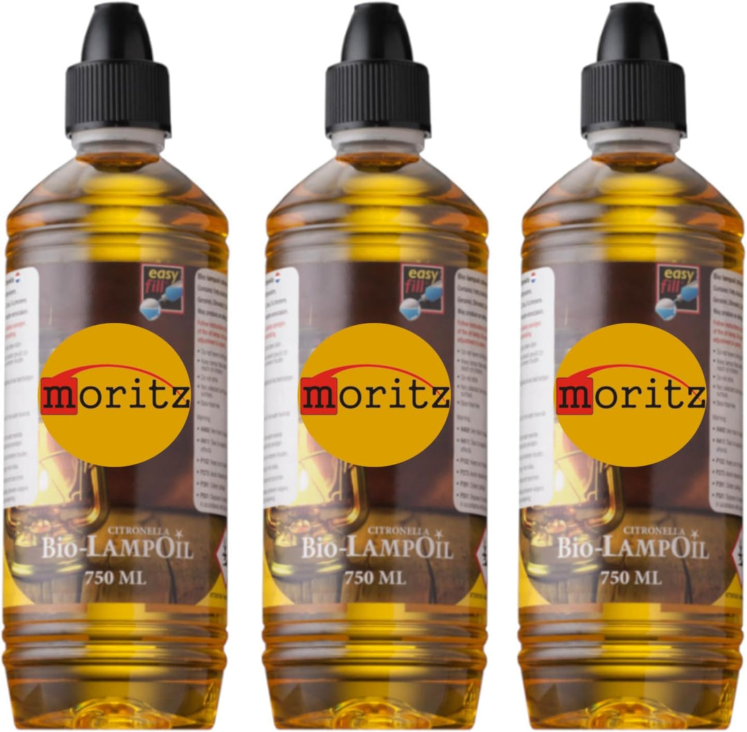 3 x 750 ml Moritz Bio Lampenöl Citronella für Fackeln Öllampen Sturmlaternen Wandfackeln