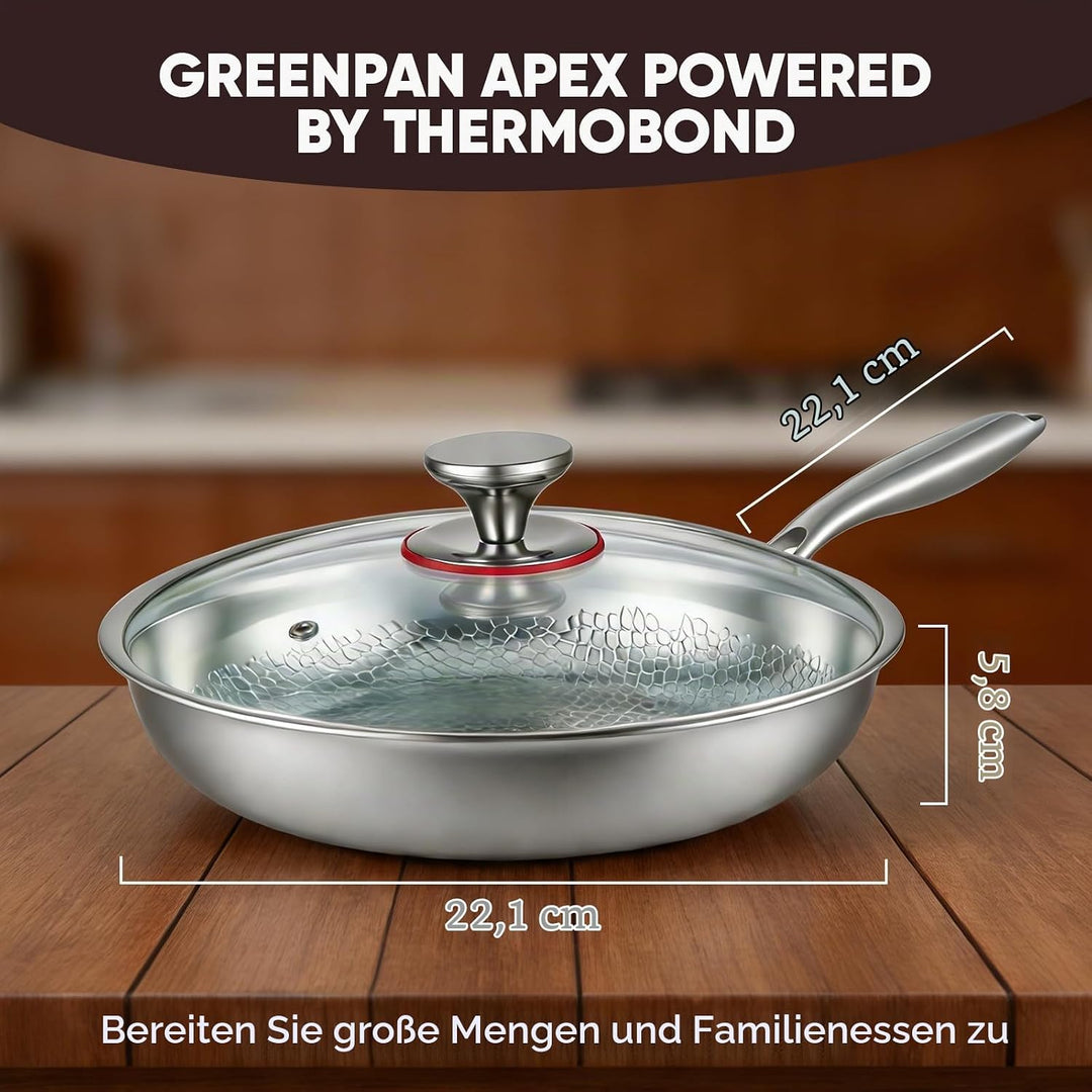 Titan Bratpfanne mit Deckel,Pfannen aus Titan mit gehämmertem Muster zum Kochen, kratzfeste, antihaf