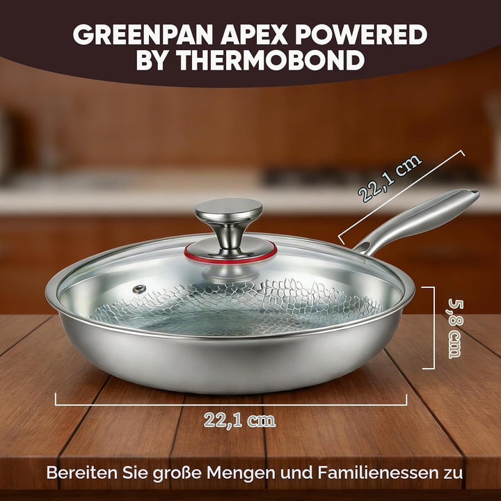 Titan Bratpfanne mit Deckel,Pfannen aus Titan mit gehämmertem Muster zum Kochen, kratzfeste, antihaf