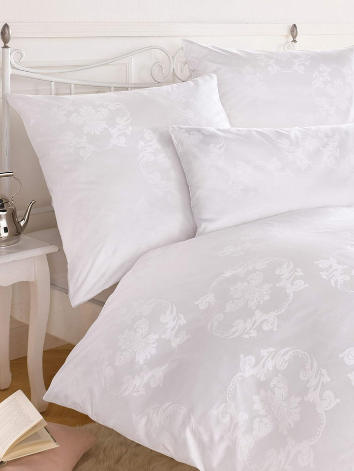 Curt Bauer Josephine 3737 Mako-Brokat-Damast Bettwäsche 155x220 + 80x80 0000-weiss