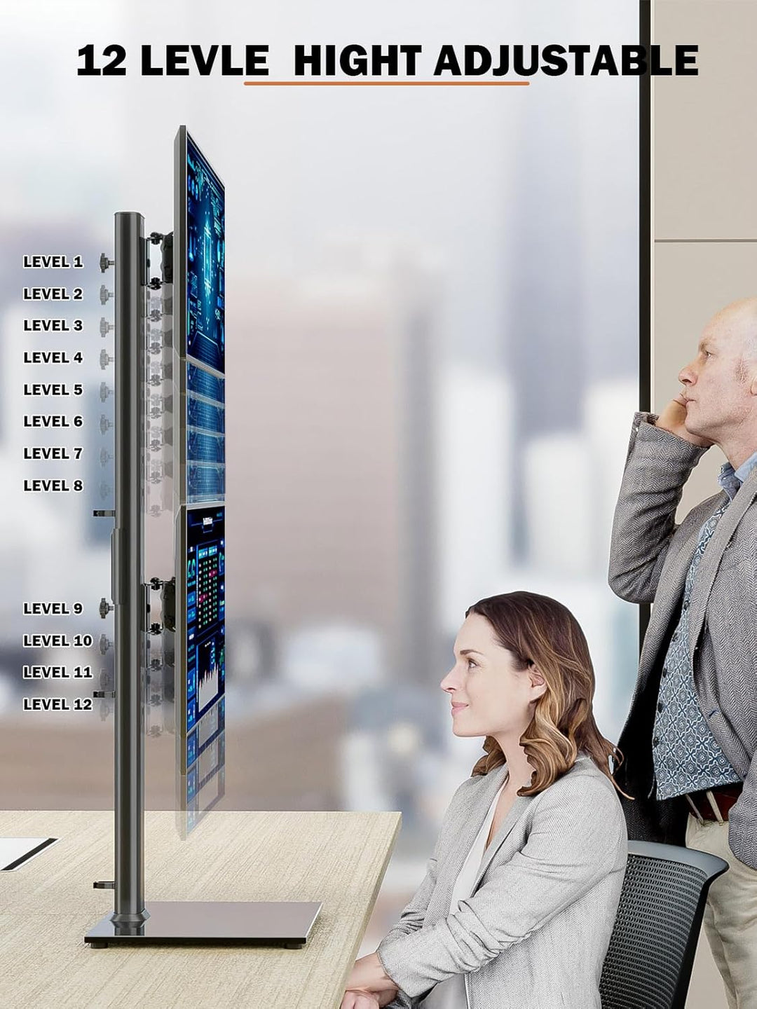 Hemudu Dual Monitor Ständer - Vertikaler Stapelbildschirm Freistehender Monitor Haltung Für zwei 13