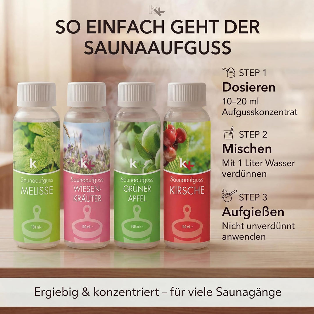 KK Saunaaufguss-Set "Altes Land" - Made in Germany - 4 verschiedene Duftsorten in einem Set - Meliss