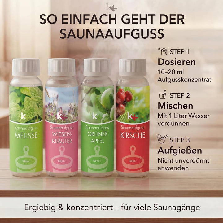 KK Saunaaufguss-Set "Altes Land" - Made in Germany - 4 verschiedene Duftsorten in einem Set - Meliss