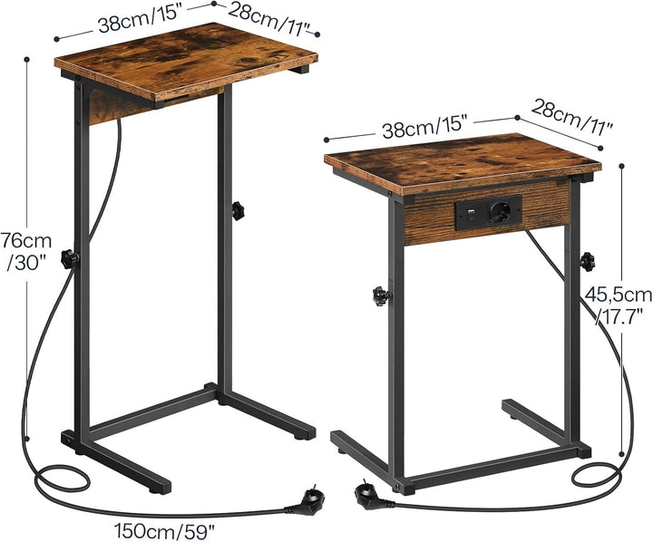 HOOBRO C-Form Beistelltisch mit Ladestation, höhenverstellbarer Beistelltisch mit Steckdose, Sofatis