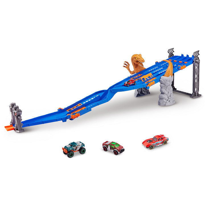 Metal Machines 4-Tracks Dinosaurier Raptor Attack Spielset mit Mini-Rennwagen