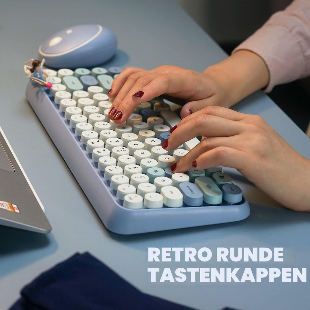 Perixx PERIDUO-713BL Wireless Mini Keyboard and Mouse Combo - Retro Round Key Caps - Pastel Blue - U