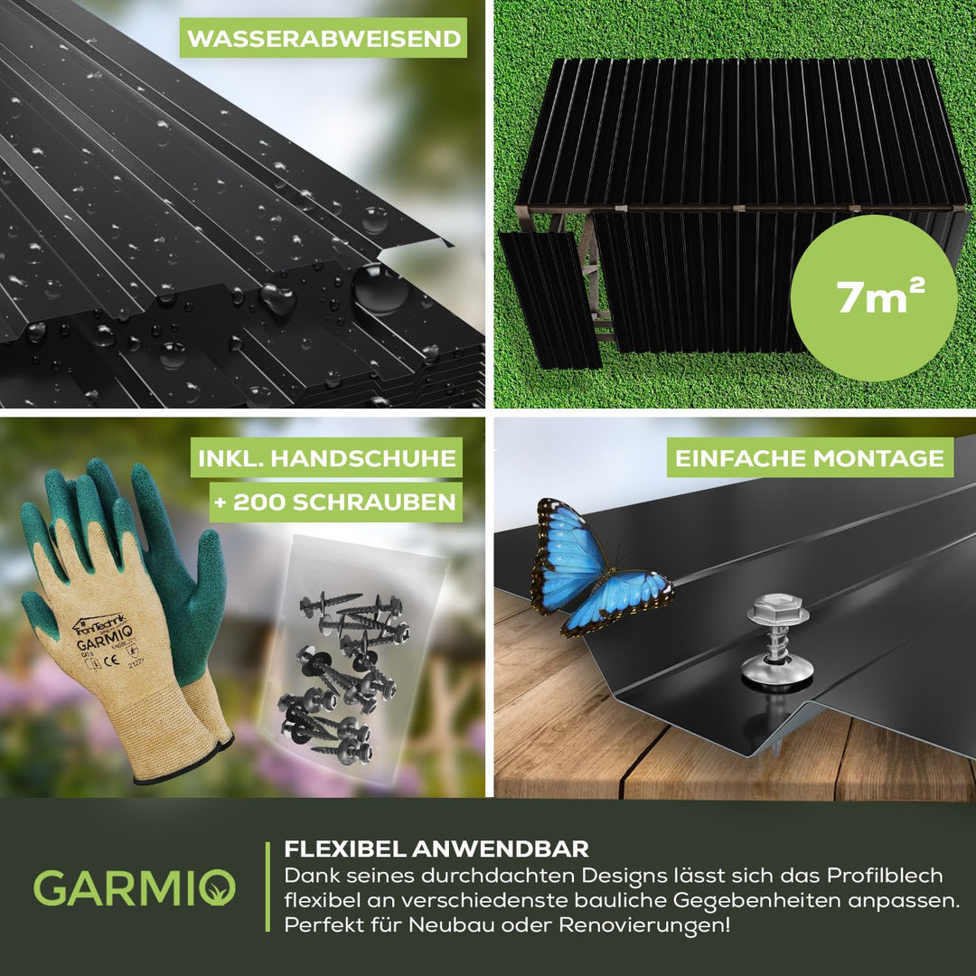 GARMIO® Profilblech Amalfi 129x45 cm Trapezblech Set mit 12 Stück, 7 m² Dachblech inkl. Schrauben, v