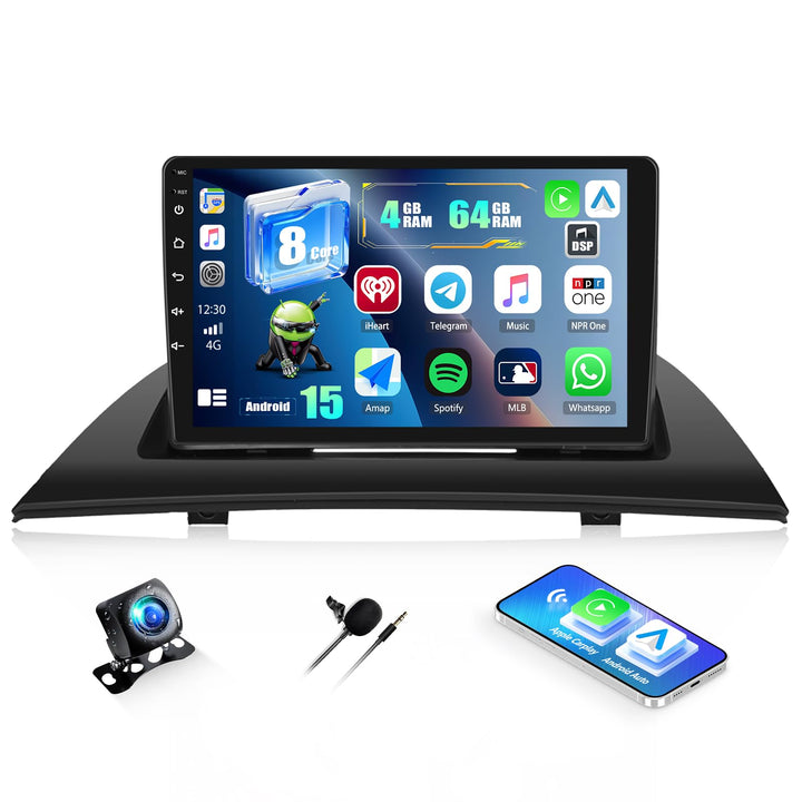 CAMECHO 4+64G Android 15 Qualcomm 8-Kern Navi Autoradio für BMW X3 E83 2004-2010 mit Rückfahrkamera