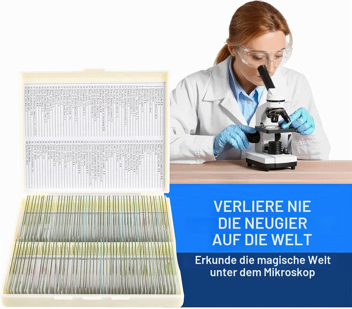 USCAMEL 100 Mikroskop Objektträger, 100 vorbereitete Mikroskop-Objektträger mit Exemplaren für Kinde
