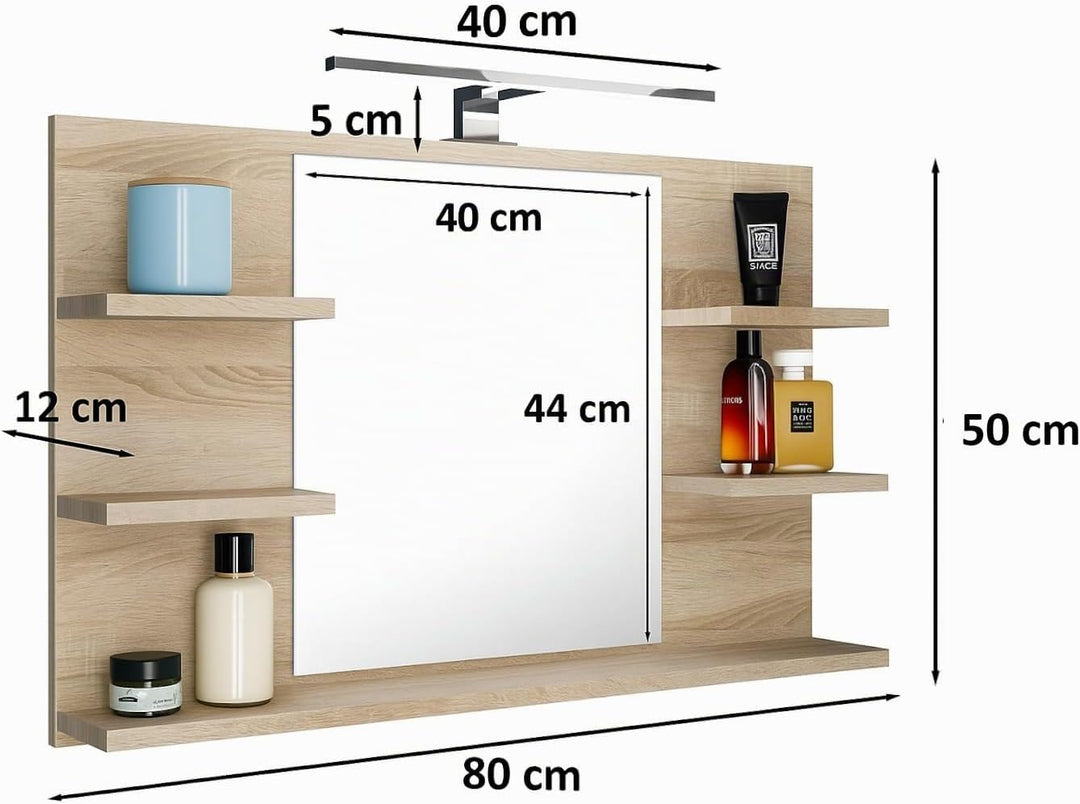 Badspiegel mit 5 Ablagen Badezimmerspiegel Spiegel Regal Wandspiegel Hängespiegel Badmöbel Spiegel F
