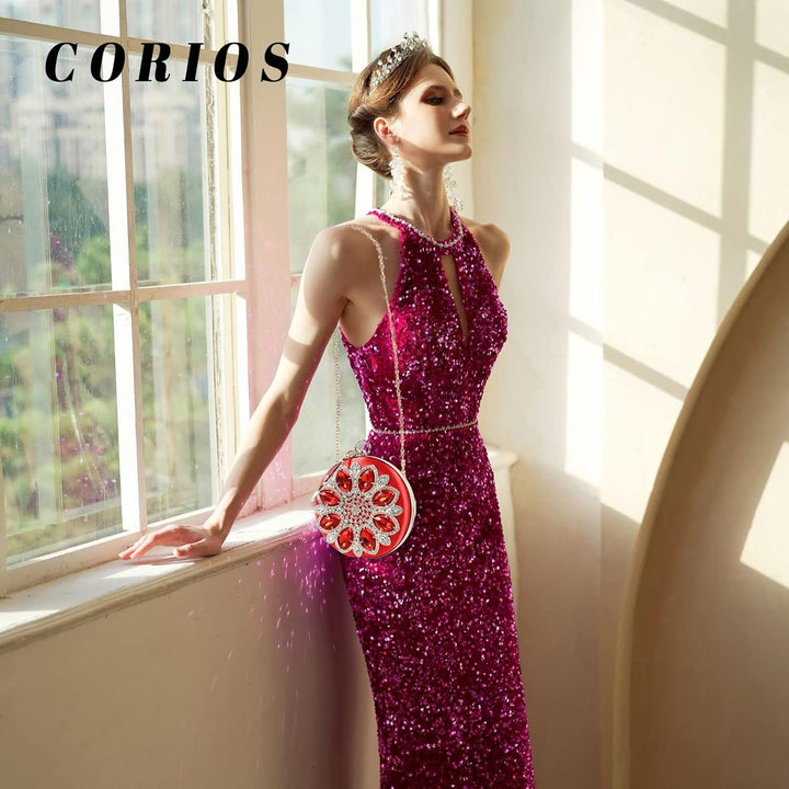 CORIOS Damen Strass Abendtasche Elegant Rund Brauttasche Diamant Clutch Bag Luxus Handgelenktasche A