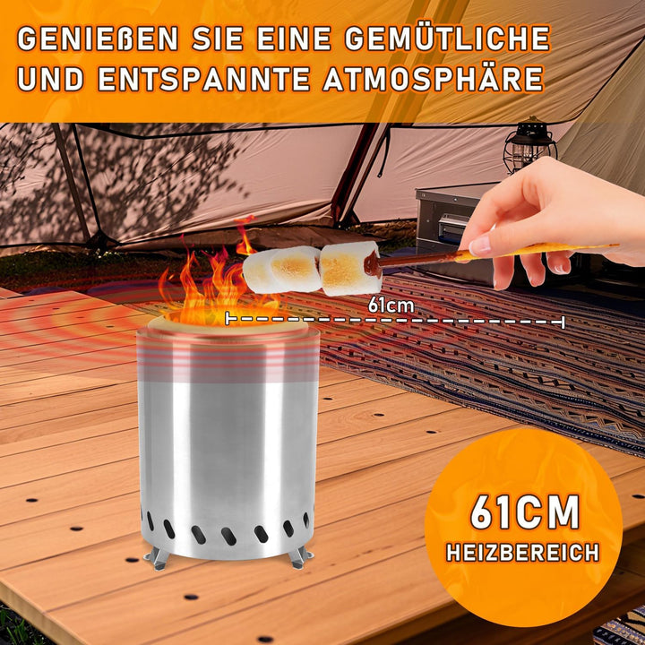 Rauchfreie Feuerschale, Tischfeuerstelle Edelstahl mit Ständer(22x15cm),Feuerschale Rauchfrei für Ca