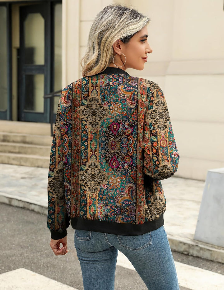 Zeagoo Bomberjacke Damen Kurze Blouson Jacke Casual Pilotenjacke Langarm Outwear Zip Up Solid Leicht